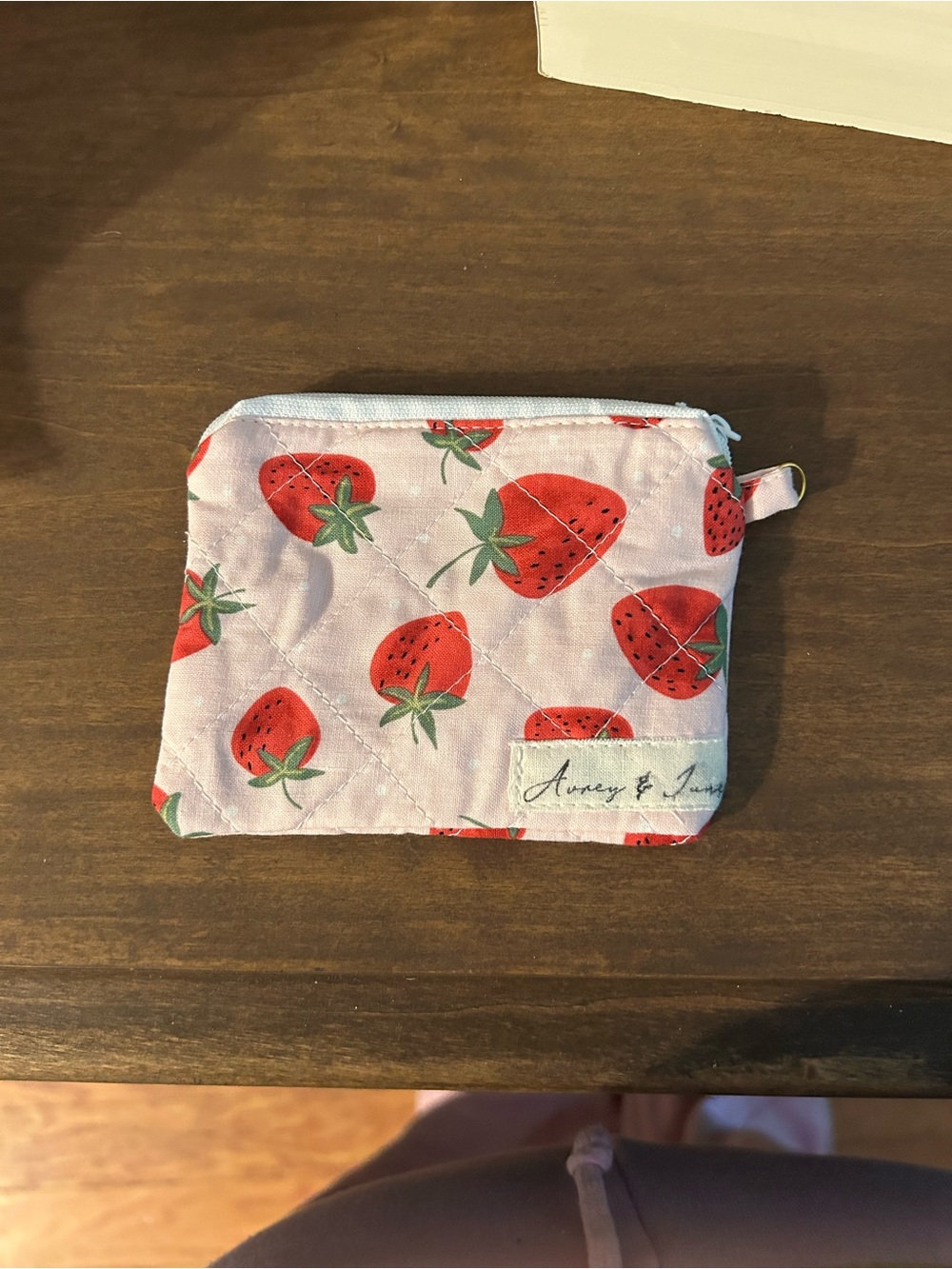 Strawberry Print Quilted Coin Purse - Pink